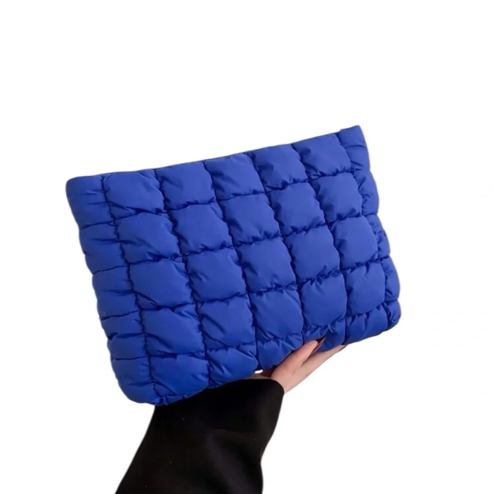 Royal Blue Quilted Puffer Makeup Case Travel ‎ Zip Pouch